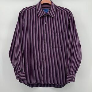 VTG John Miller Purple‎ Striped Casual Button Down Shirt Sz14.5-15